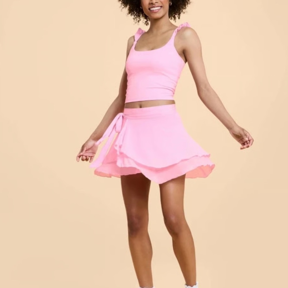 POPFLEX Blogilates Women's Dance Studio Mesh Wrap Skort 3.25"  Pink XS NWT